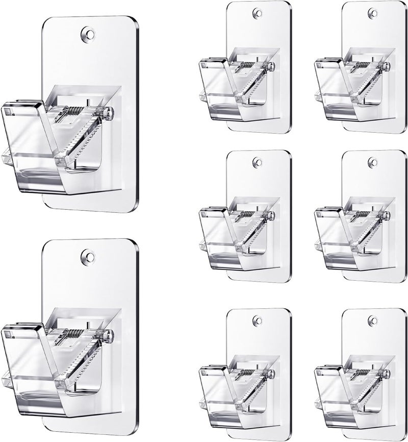 BMONATY Adhesive No Drill Curtain Rod Brackets - Heavy Duty 30LB Holders for Bathroom Bedroom Kitchen, Universal Damage-Free Window Rod Hooks with Nail-Free Installation (8PC Transparent) - Image 1